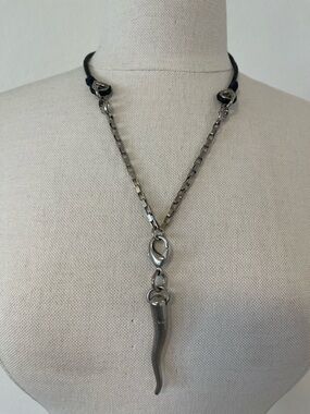 Dolce & Gabbana Corno Necklace Horn Pendant Leather Chain Necklace Womens